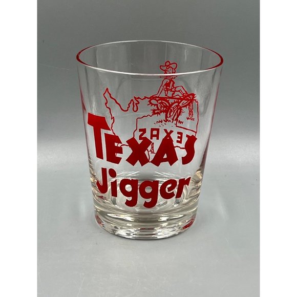 Dining Texas Jigger 45 Oversized Shot Glass Wcowgirl Sitting On Top